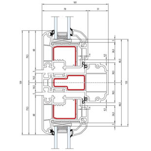 Aluplast IDEAL Nordline Pfosten 61mm Fenster Nordline Bautiefe 101mm (Vertikal) - 140x98 - 140x93