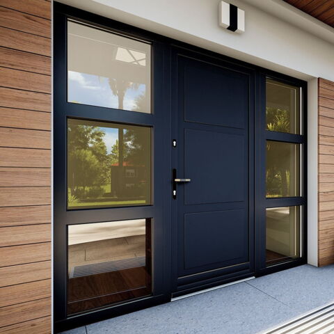 Holz Haustür mit Seitenteil Dunkelgrau