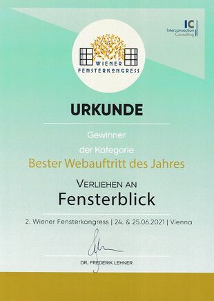 WFK.Award 2021 Bester Webauftritt - fensterblick.de