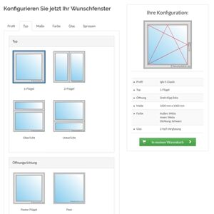 Fenster-Konfigurator Produktauswahl Fenstertypen