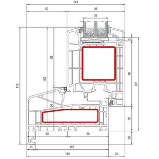 Aluplast IDEAL 7000 NL Tür innen öffnend Classic-Line 152mm Flosse 20mm - 170x54 - 170x33