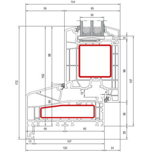 Aluplast IDEAL 7000 NL Tür innen öffnend Classic-Line 152mm Flosse 20mm - 170x54 - 170x33