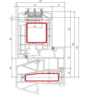 Aluplast IDEAL 7000 NL Pfosten 84mm Tür außen öffnend Classic-Line- 170x57 - 170x58 - 170x35