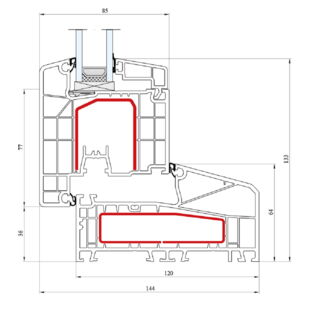 Aluplast IDEAL 7000 NL Terrassentür außen öffnend Classic-Line 133mm - 170x53 - 170x31