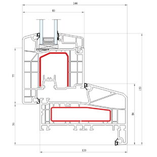 Aluplast IDEAL 7000 NL Terrassentür außen öffnend Classic-Line 133mm Flosse 20mm - 170x54 - 170x31