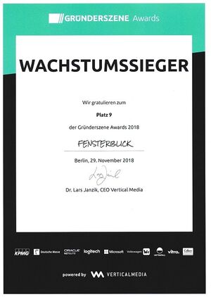 Gründerszene Award 2018 - fensterblick.de