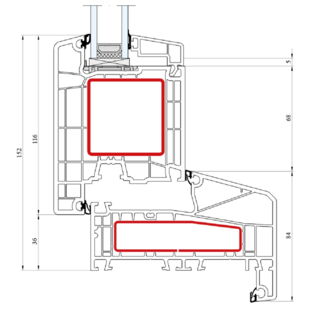Aluplast IDEAL 7000 NL Tür außen öffnend ohne Umkehrprofil Flosse 20mm- 170x54 - 170x35