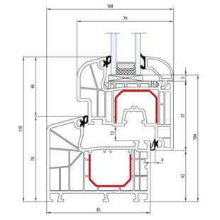 Aluplast IDEAL 4000 85mm Fenster Round-Line 119mm - 140x00 - 140x22