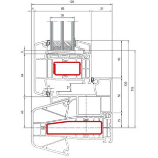 Aluplast IDEAL 7000 NL Pfosten 84mm Fenster außen öffnend Classic-Line - 170x57 - 170x58 - 170x41
