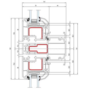 Aluplast IDEAL Nordline Pfosten 61mm Fenster Nordline Bautiefe 114mm (Horizontal) - 140x99 - 140x93