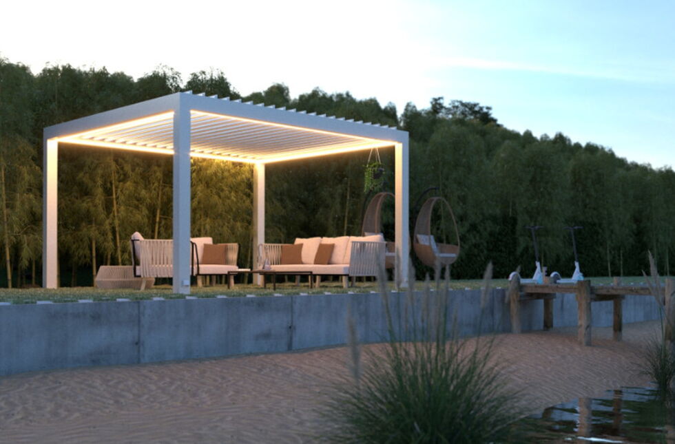 Pergola Weiß Garten LED Beleuchtung