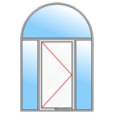 Tür mit Seitenteil beidseitig und Rundbogen als Festverglasung