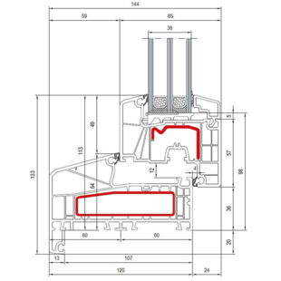 Aluplast IDEAL 7000 NL Fenster Classic-Line 113mm Flosse 20mm - 170x54 - 170x20