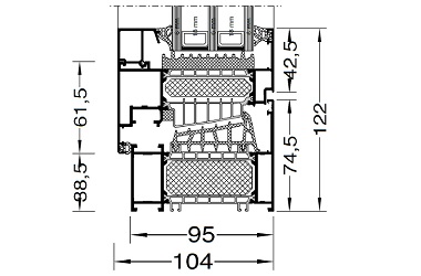 Aluminiumfenster MB-104 Passiv technische Zeichnung