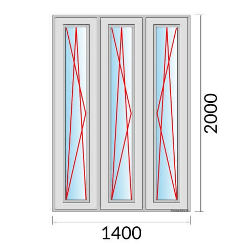 Dreiflügeliges Fenster 140x200 cm mit Dreh-Kipp-Links & Dreh-Kipp-Links & Dreh-Kipp-Rechts Öffnung