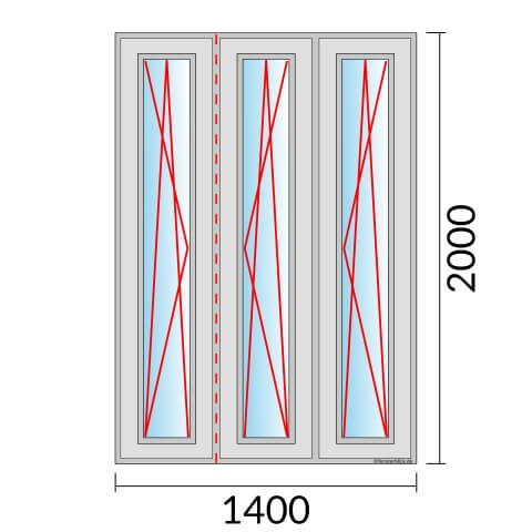 Dreiflügeliges Fenster 140x200 cm mit Dreh-Kipp-Links & Dreh-Kipp-Rechts & Dreh-Kipp-Rechts Öffnung & Stulp
