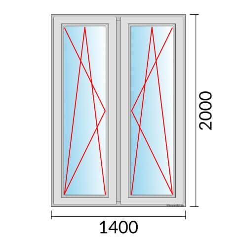 Zweiflügeliges Fenster 140x200 cm mit Dreh-Kipp-Links & Dreh-Kipp-Rechts Öffnung