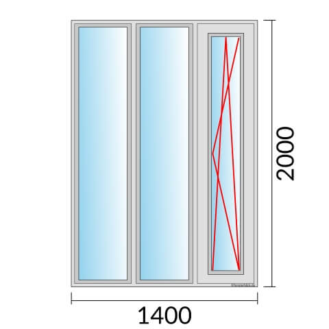 Dreiflügeliges Fenster 140x200 cm mit Festverglasung & mit Festverglasung & mit Dreh-Kipp-Rechts