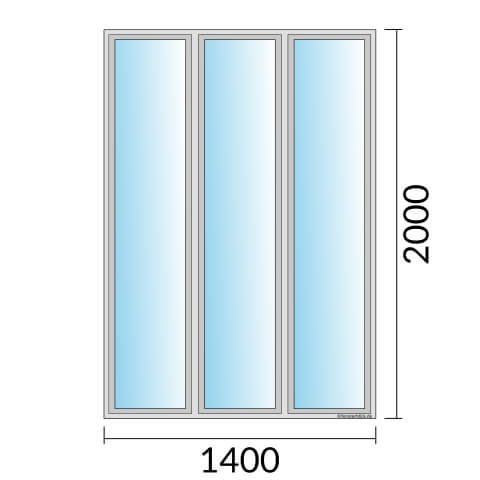 Dreiflügeliges Fenster 140x200 cm mit Festverglasung im Rahmen & mit Festverglasung & mit Festverglasung