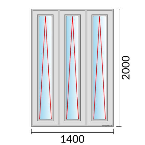 Dreiflügeliges Fenster 140x200 cm mit Kipp Öffnung & mit Kipp Öffnung & mit Kipp Öffnung