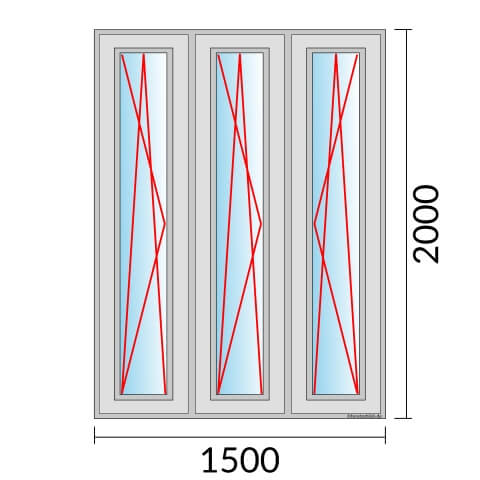 Dreiflügeliges Fenster 150x200 cm mit Dreh-Kipp-Links & Dreh-Kipp-Links & Dreh-Kipp-Rechts Öffnung