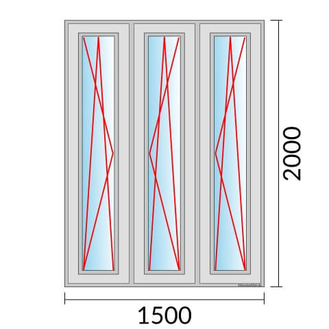 Dreiflügeliges Fenster 150x200 cm mit Dreh-Kipp-Links & Dreh-Kipp-Rechts & Dreh-Kipp-Rechts Öffnung