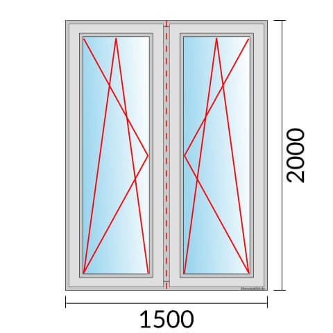 Zweiflügeliges Fenster 150x200 cm mit Dreh-Kipp-Links & Dreh-Kipp-Rechts Öffnung & Stulp
