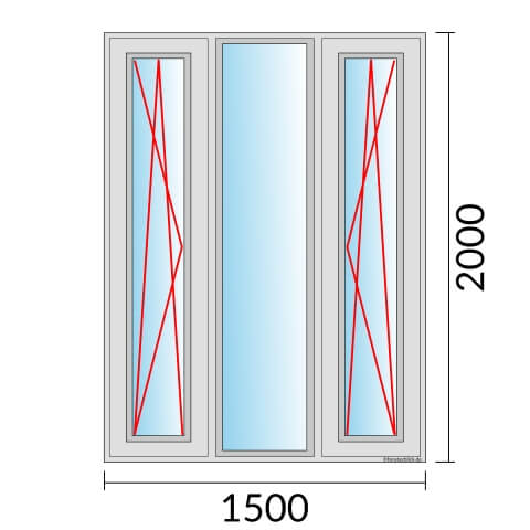 Dreiflügeliges Fenster 150x200 cm mit Dreh-Kipp-Links & mit Festverglasung & mit Dreh-Kipp-Rechts