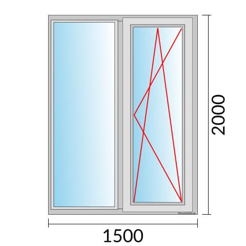 Zweiflügeliges Fenster 150x200 cm mit Festverglasung im Rahmen & Dreh-Kipp-Rechts Öffnung