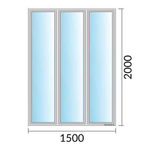 Dreiflügeliges Fenster 150x200 cm mit Festverglasung im Rahmen & mit Festverglasung & mit Festverglasung