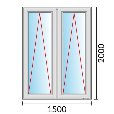 Zweiflügeliges Fenster 150x200 cm mit Kipp Öffnung & mit Kipp Öffnung