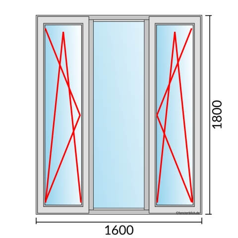 Dreiflügeliges Fenster 160x180 cm mit Dreh-Kipp-Links & Festverglasung & Dreh-Kipp-Rechts Öffnung