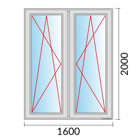 Zweiflügeliges Fenster 160x200 cm mit Dreh-Kipp-Links & Dreh-Kipp-Rechts Öffnung