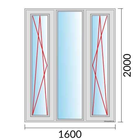 Dreiflügeliges Fenster 160x200 cm mit Dreh-Kipp-Links & mit Festverglasung & mit Dreh-Kipp-Rechts