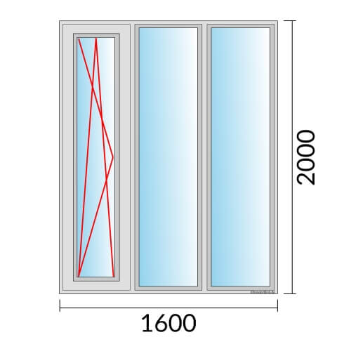Dreiflügeliges Fenster 160x200 cm mit Dreh-Kipp-Links & mit Festverglasung & mit Festverglasung
