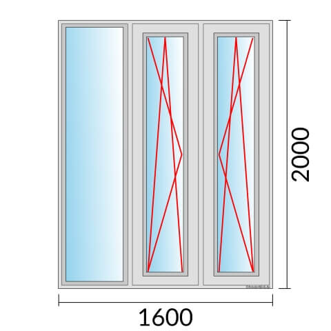 Dreiflügeliges Fenster 160x200 cm mit Festverglasung & im Rahmen mit Dreh-Kipp-Links & Dreh-Kipp-Rechts