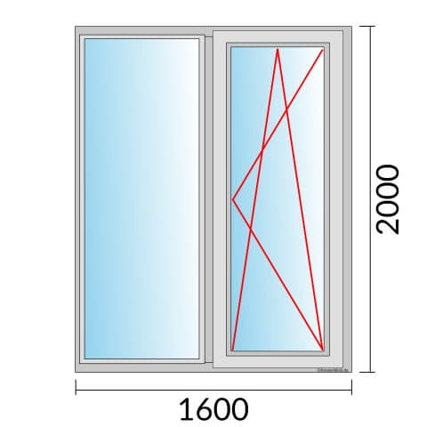 Zweiflügeliges Fenster 160x200 cm mit Festverglasung im Rahmen & Dreh-Kipp-Rechts Öffnung