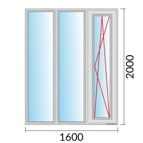 Dreiflügeliges Fenster 160x200 cm mit Festverglasung & mit Festverglasung & mit Dreh-Kipp-Rechts