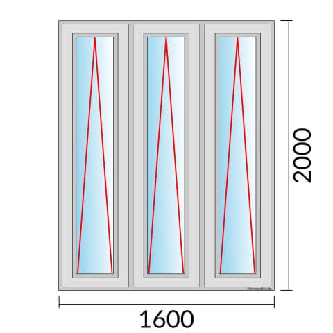 Dreiflügeliges Fenster 160x200 cm mit Kipp Öffnung & mit Kipp Öffnung & mit Kipp Öffnung
