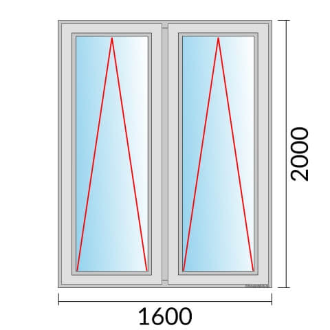 Zweiflügeliges Fenster 160x200 cm mit Kipp Öffnung & mit Kipp Öffnung