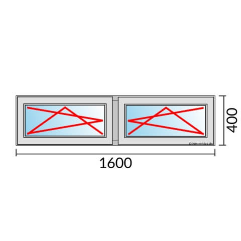 Zweiflügeliges Fenster 160x40 cm mit Dreh-Kipp-Links & Dreh-Kipp-Rechts Öffnung