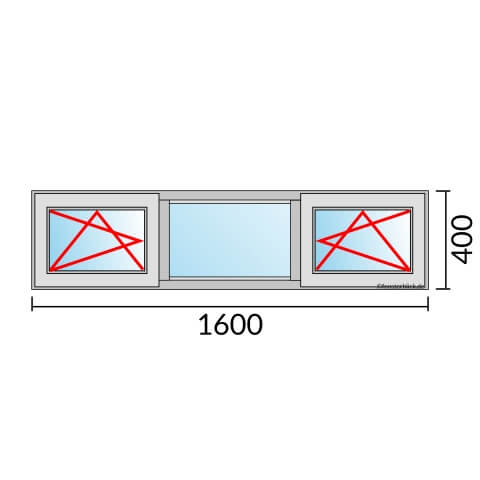Dreiflügeliges Fenster 160x40 cm mit Dreh-Kipp-Links & Festverglasung & Dreh-Kipp-Rechts Öffnung