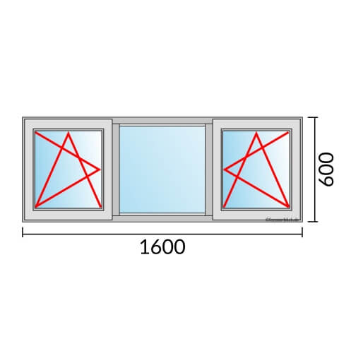 Dreiflügeliges Fenster 160x60 cm mit Dreh-Kipp-Links & Festverglasung & Dreh-Kipp-Rechts Öffnung
