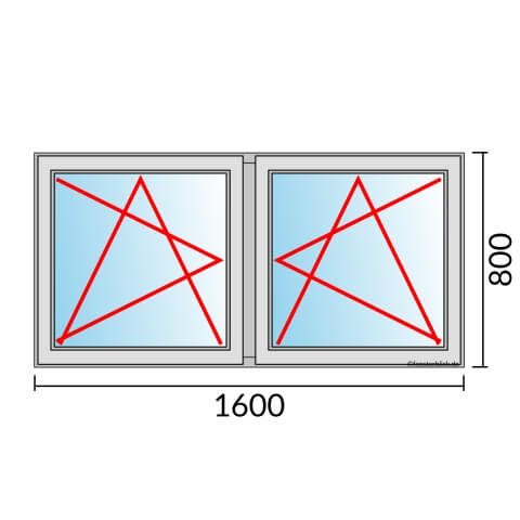 Zweiflügeliges Fenster 160x80 cm mit Dreh-Kipp-Links & Dreh-Kipp-Rechts Öffnung