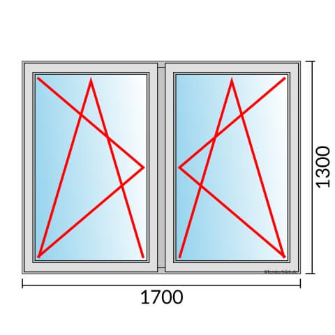Zweiflügeliges Fenster 170x130 cm mit Dreh-Kipp-Links & Dreh-Kipp-Rechts Öffnung