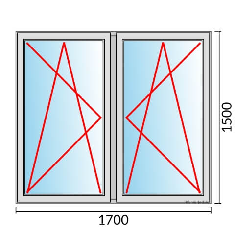 Zweiflügeliges Fenster 170x150 cm mit Dreh-Kipp-Links & Dreh-Kipp-Rechts Öffnung
