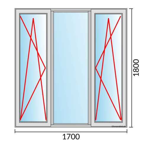 Dreiflügeliges Fenster 170x180 cm mit Dreh-Kipp-Links & Festverglasung & Dreh-Kipp-Rechts Öffnung