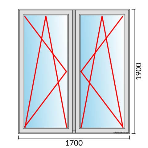 Zweiflügeliges Fenster 170x190 cm mit Dreh-Kipp-Links & Dreh-Kipp-Rechts Öffnung