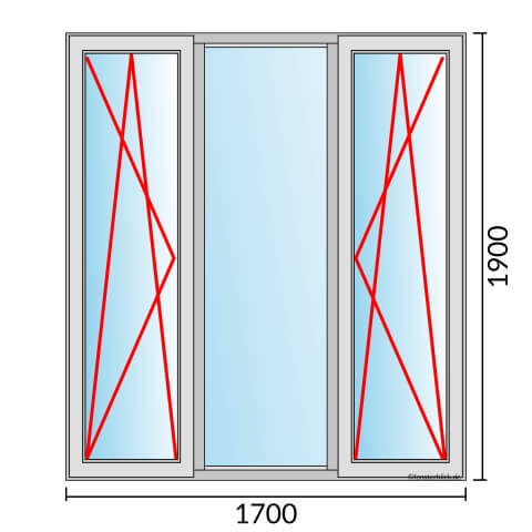 Dreiflügeliges Fenster 170x190 cm mit Dreh-Kipp-Links & Festverglasung & Dreh-Kipp-Rechts Öffnung