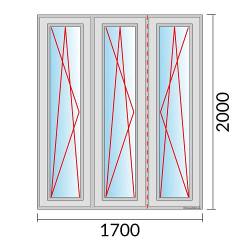 Dreiflügeliges Fenster 170x200 cm mit Dreh-Kipp-Links & Dreh-Kipp-Links & Dreh-Kipp-Rechts Öffnung & Stulp